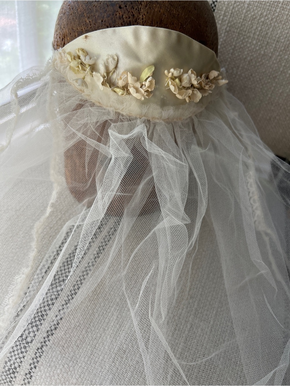 Vintage Ivory Floral Satin Headband Veil - Women Accessories Hair Accessory